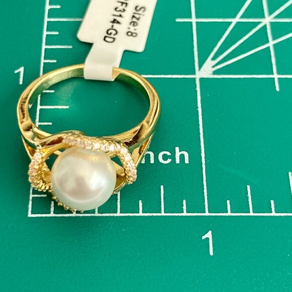 Art Deco Cubic Zirconia White Pearl Cocktail Ring Yellow Gold Plated Size 7 8 9 - Picture 14 of 16